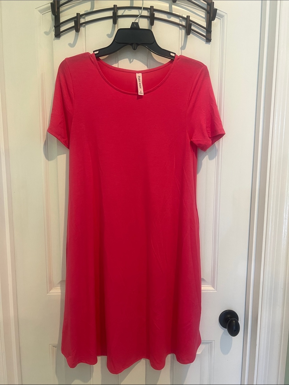 Bright Pink Short-Sleeve Scoop Neck Mini Dress